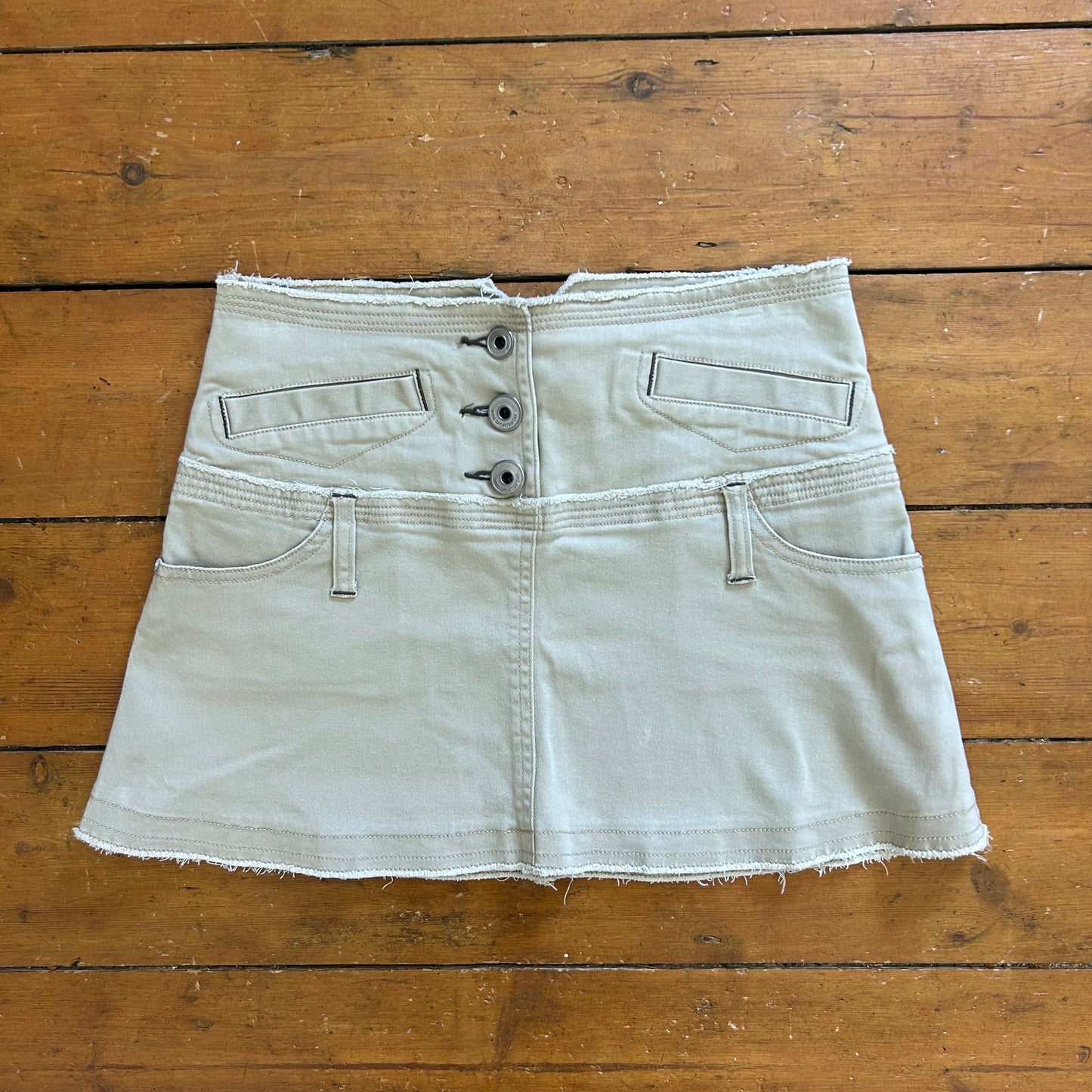 vintage 00s beige button down a line mini skirt