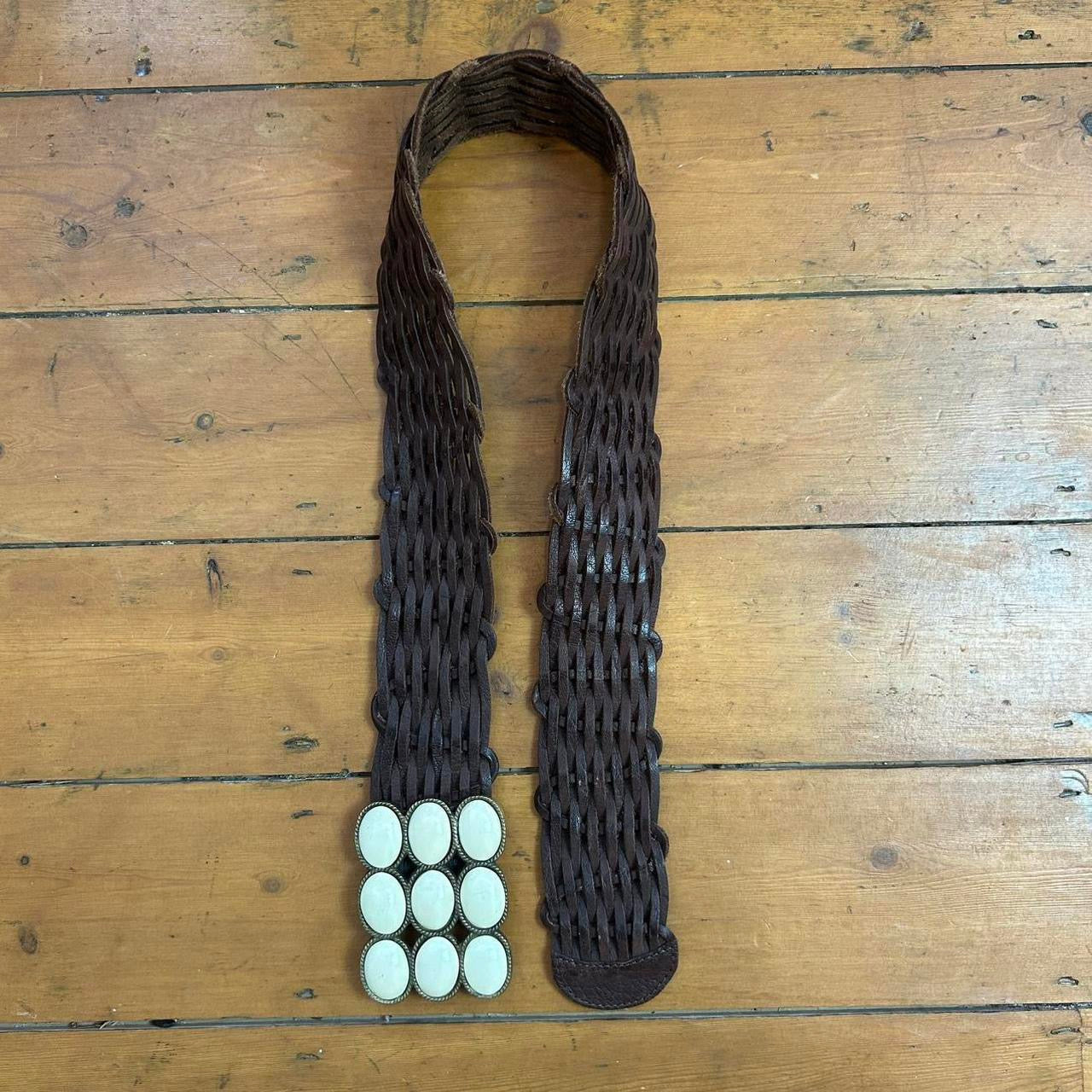 vintage 00s brown braided belt with chunky buckle