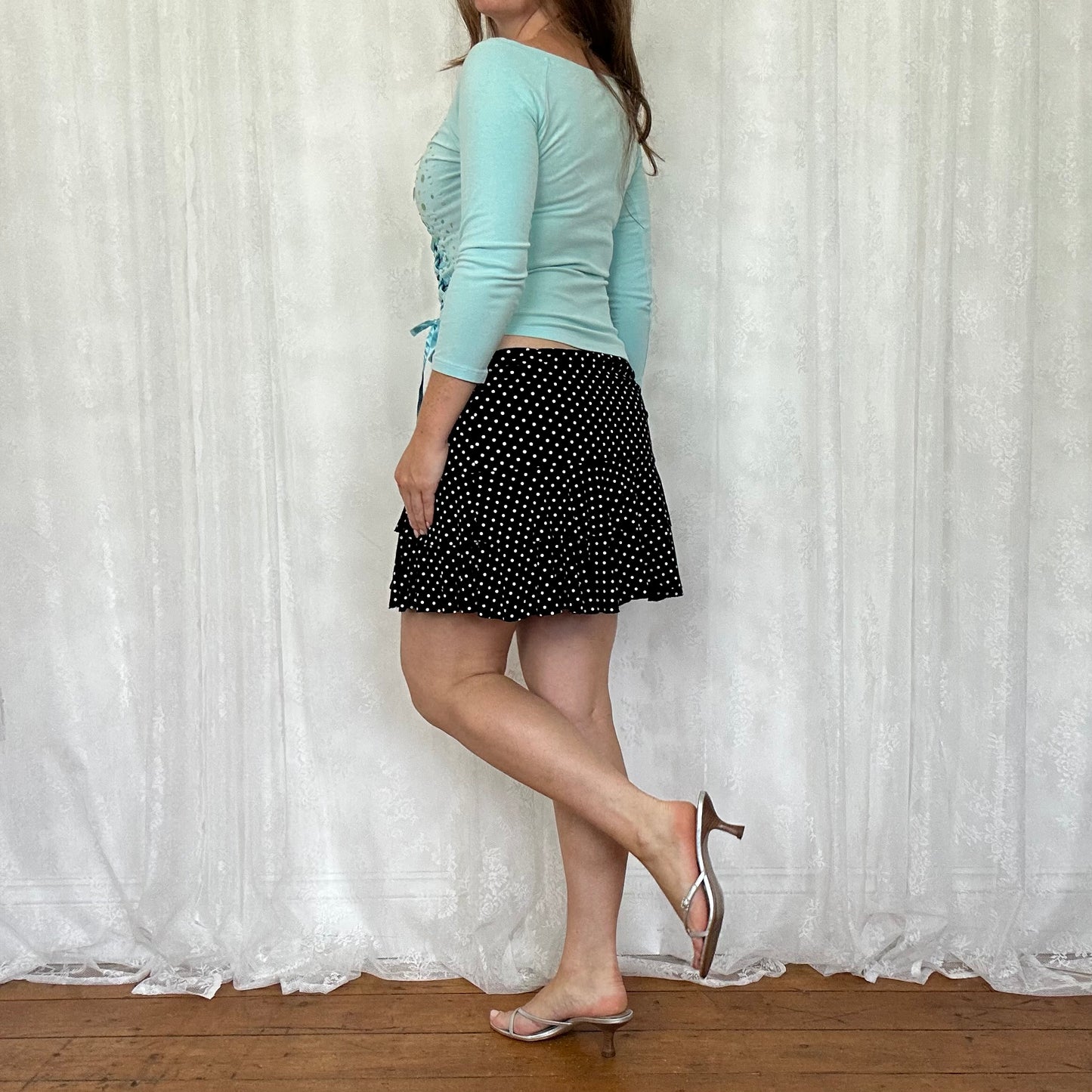 vintage 00s baby blue sequin crop sleeve top
