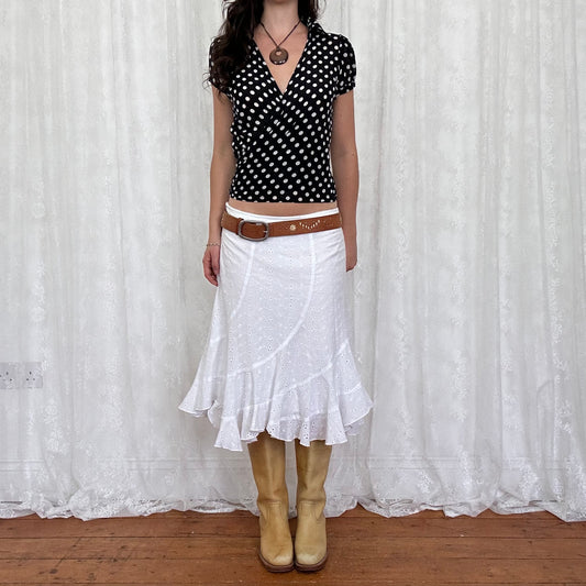 vintage 00s black polka dot silk wrap shirt