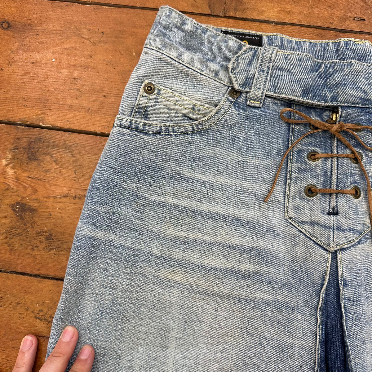 vintage 00s denim lace up midi skirt