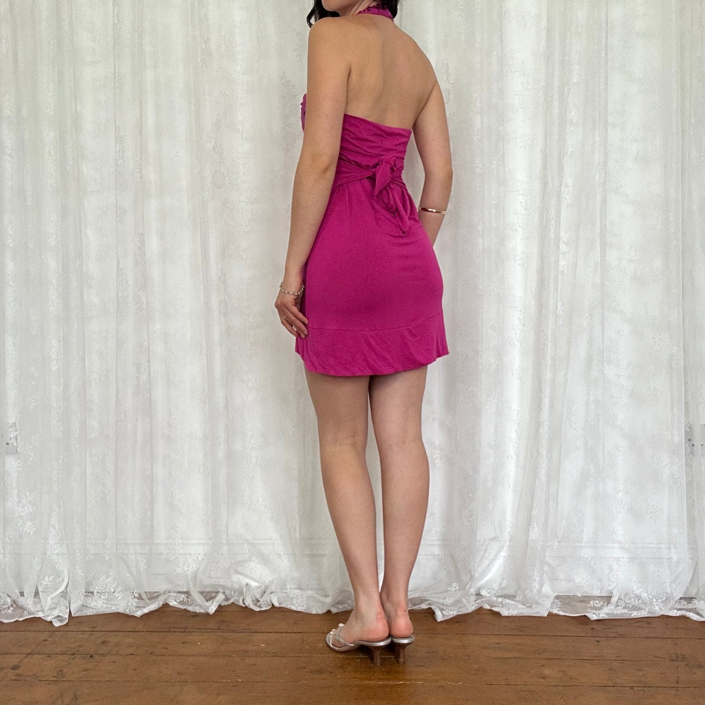 vintage 00s magenta halter mini dress