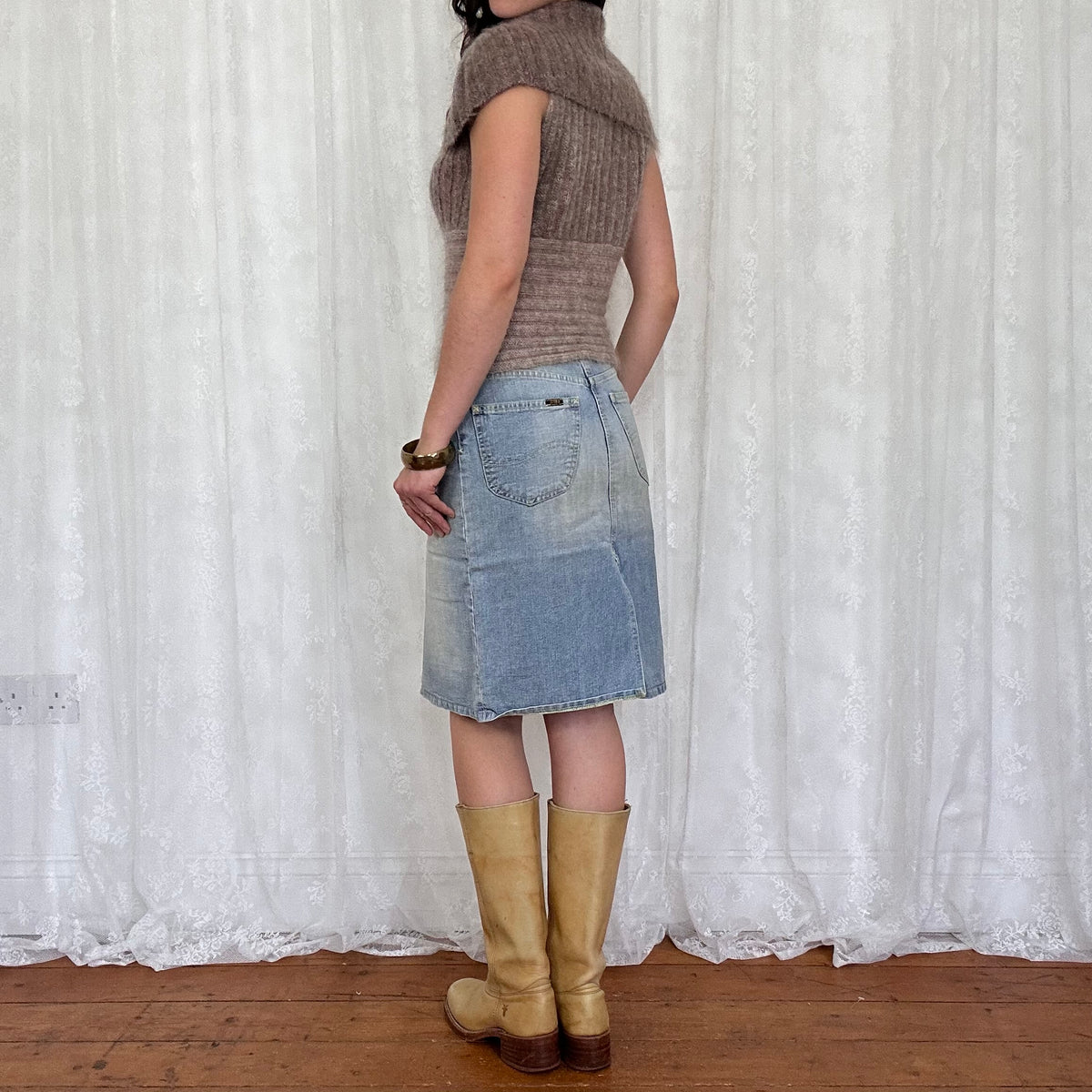vintage 00s brown off shoulder rollneck jumper