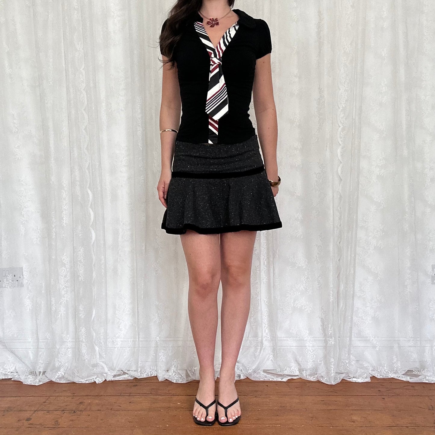 vintage 00s grey tweed office siren mini skirt