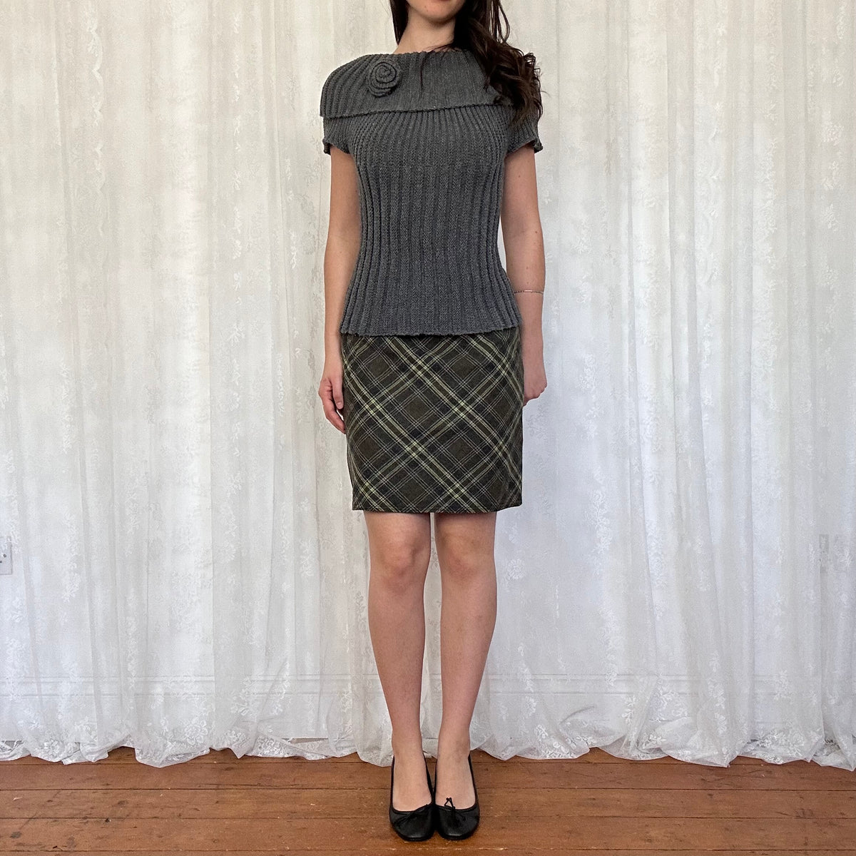 vintage 00s grey off shoulder jumper