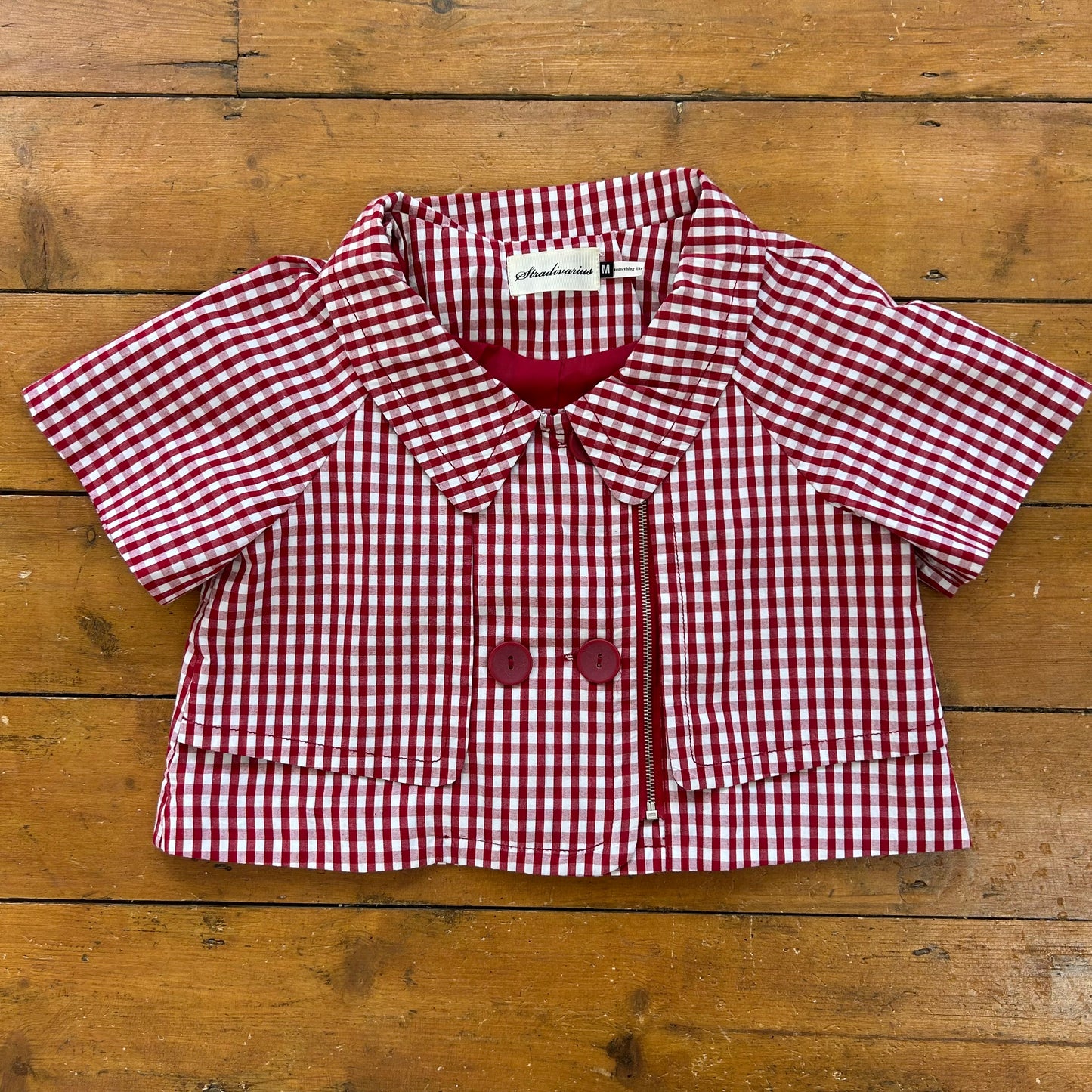 vintage 00s red gingham crop peacoat