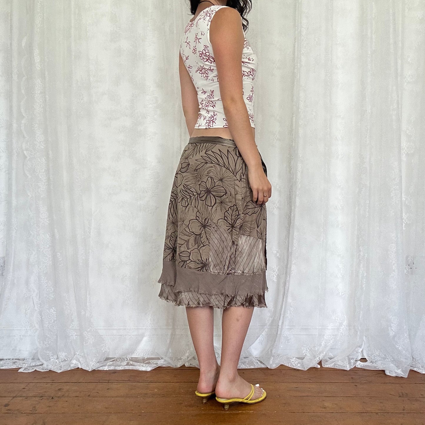 vintage 00s white floral cross over top