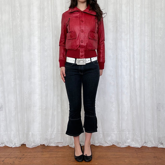 vintage 00s red leather bomber jacket