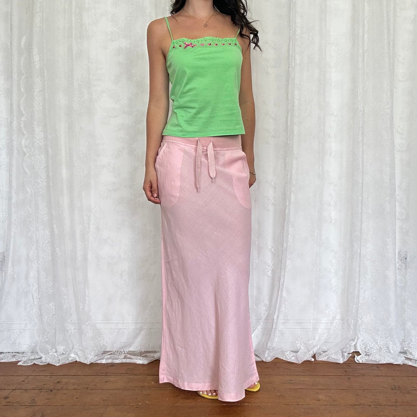 vintage 00s pink linen maxi skirt