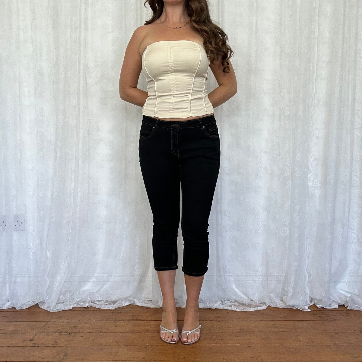 vintage 00s black denim capri pants