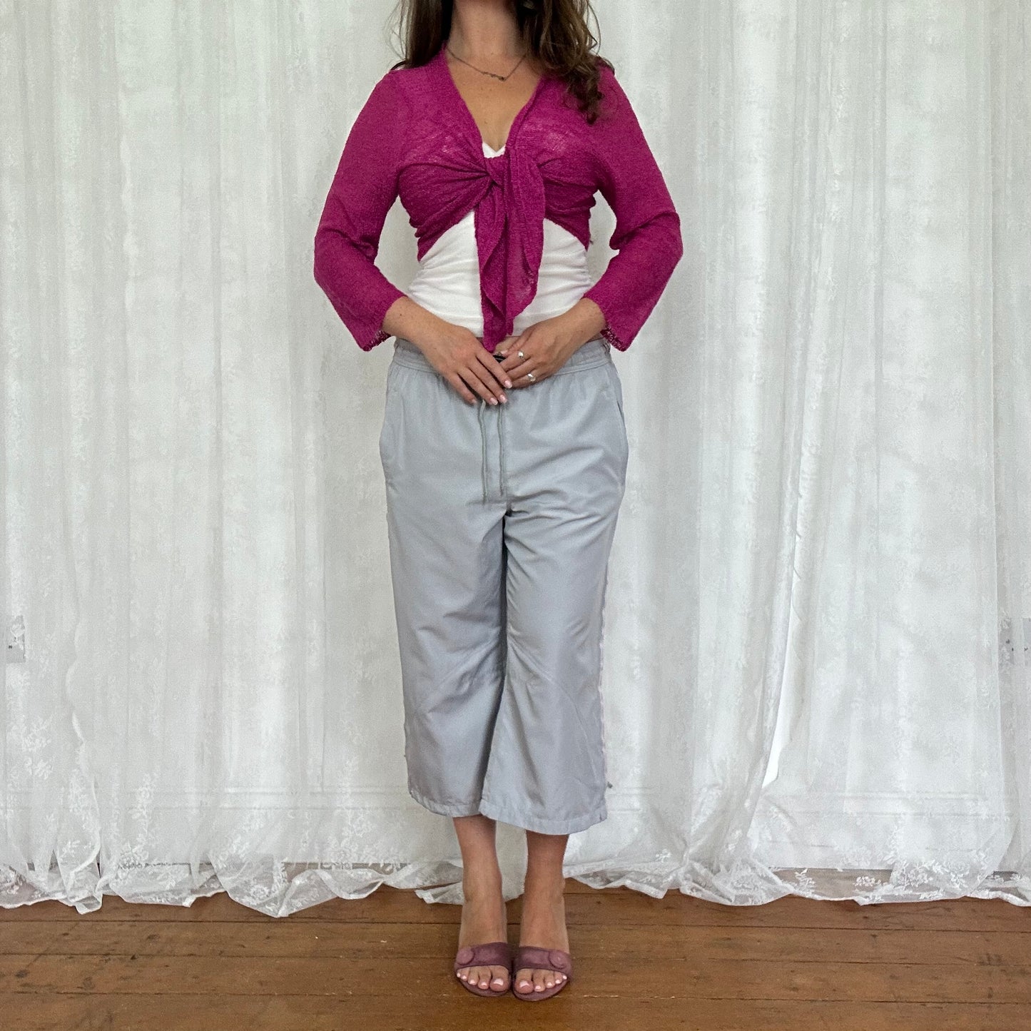vintage 00s hot pink tie up cardigan