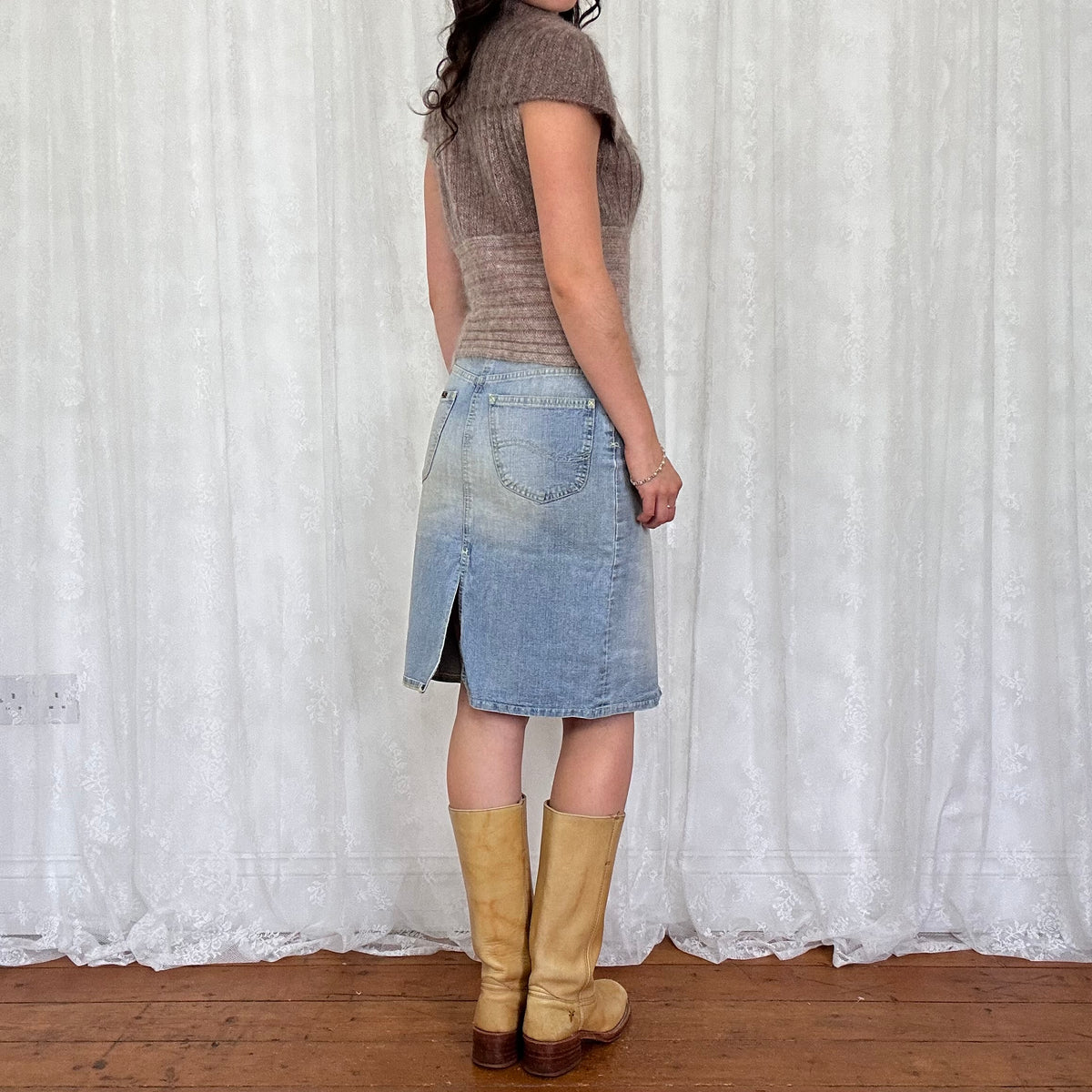vintage 00s brown off shoulder rollneck jumper