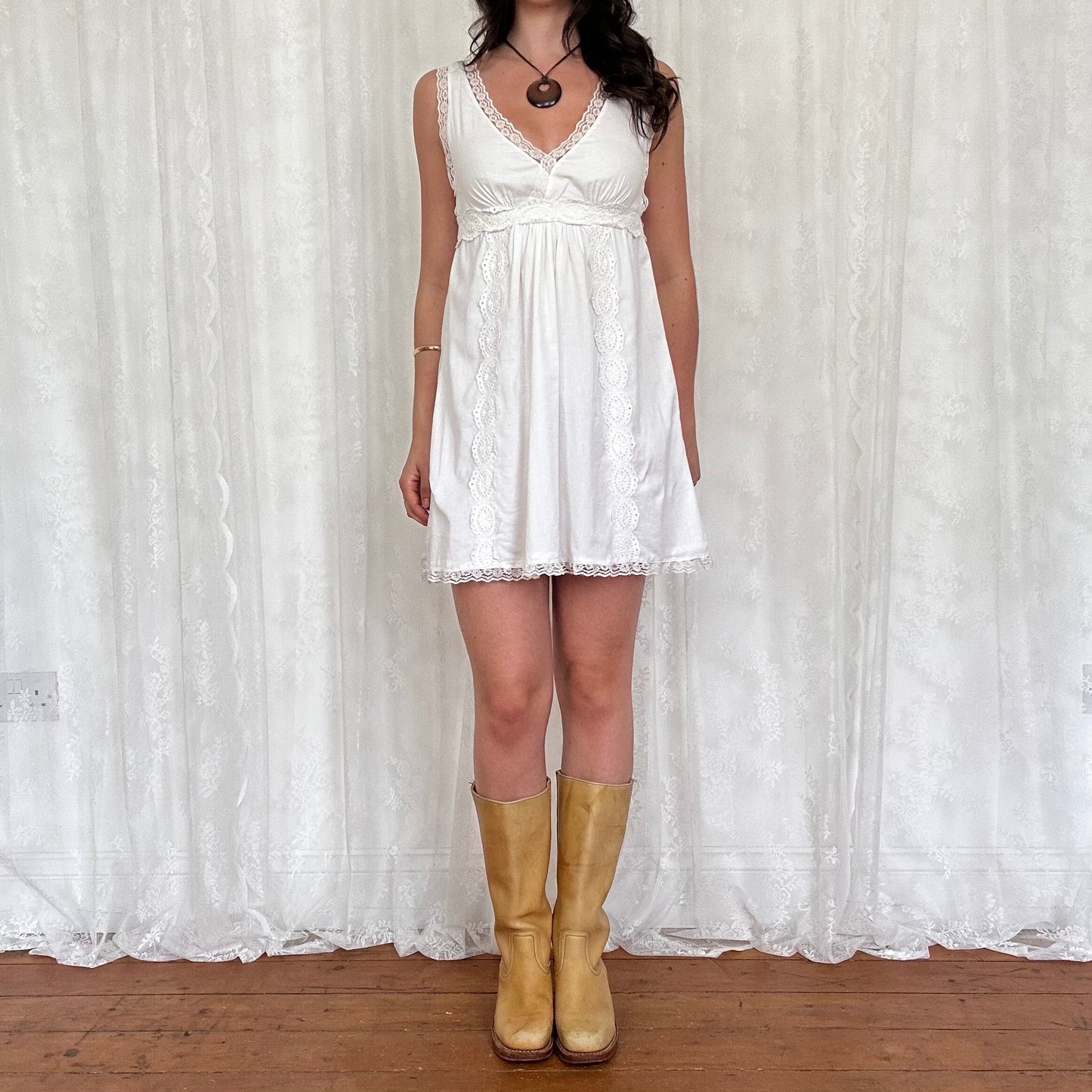 vintage 00s white babydoll mini dress