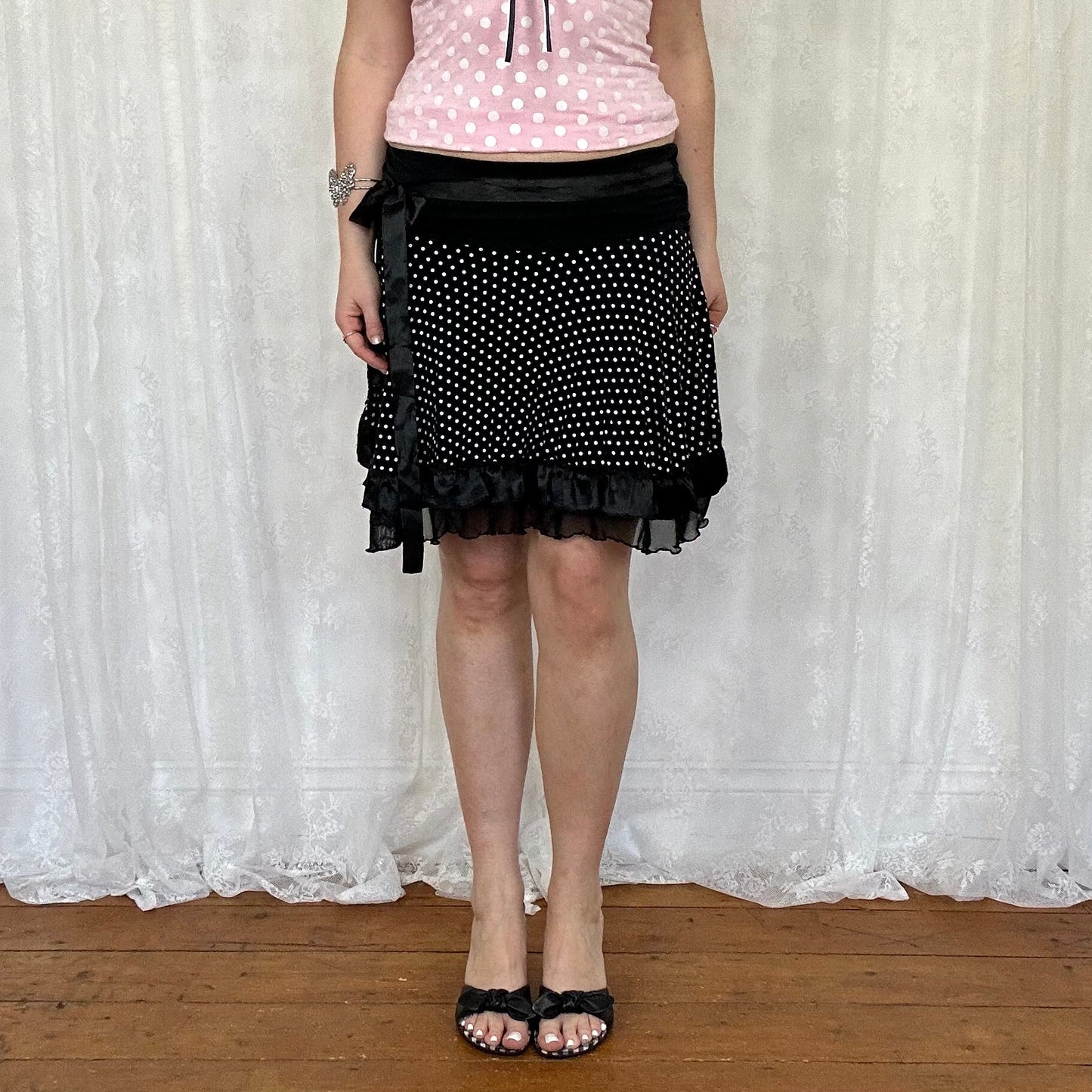 vintage 00s black polka dot mini skirt