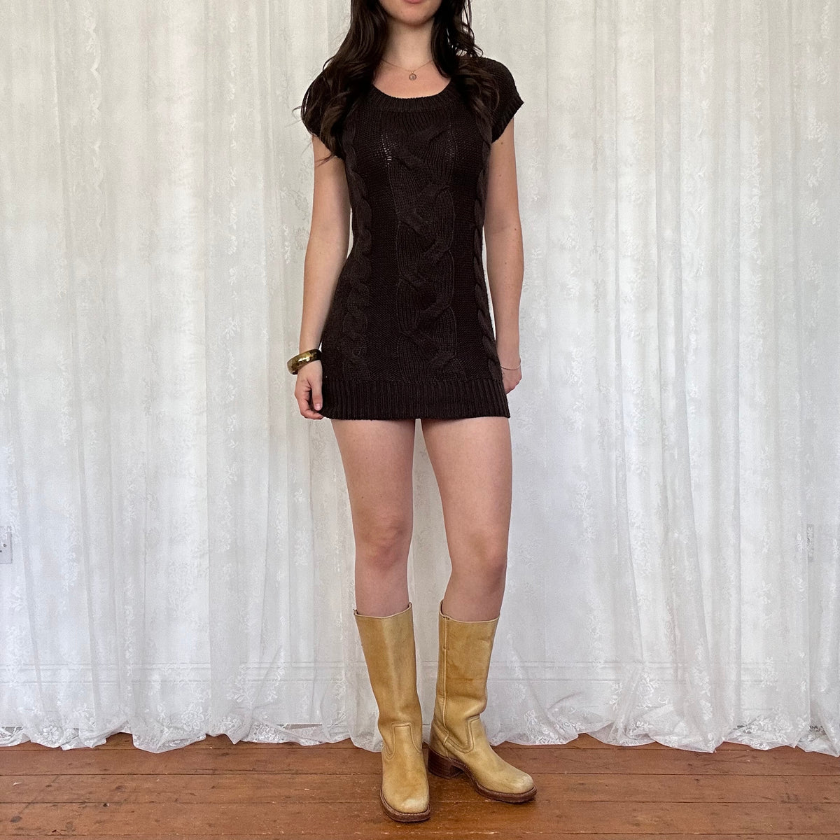 vintage 00s brown cable knit jumper dress