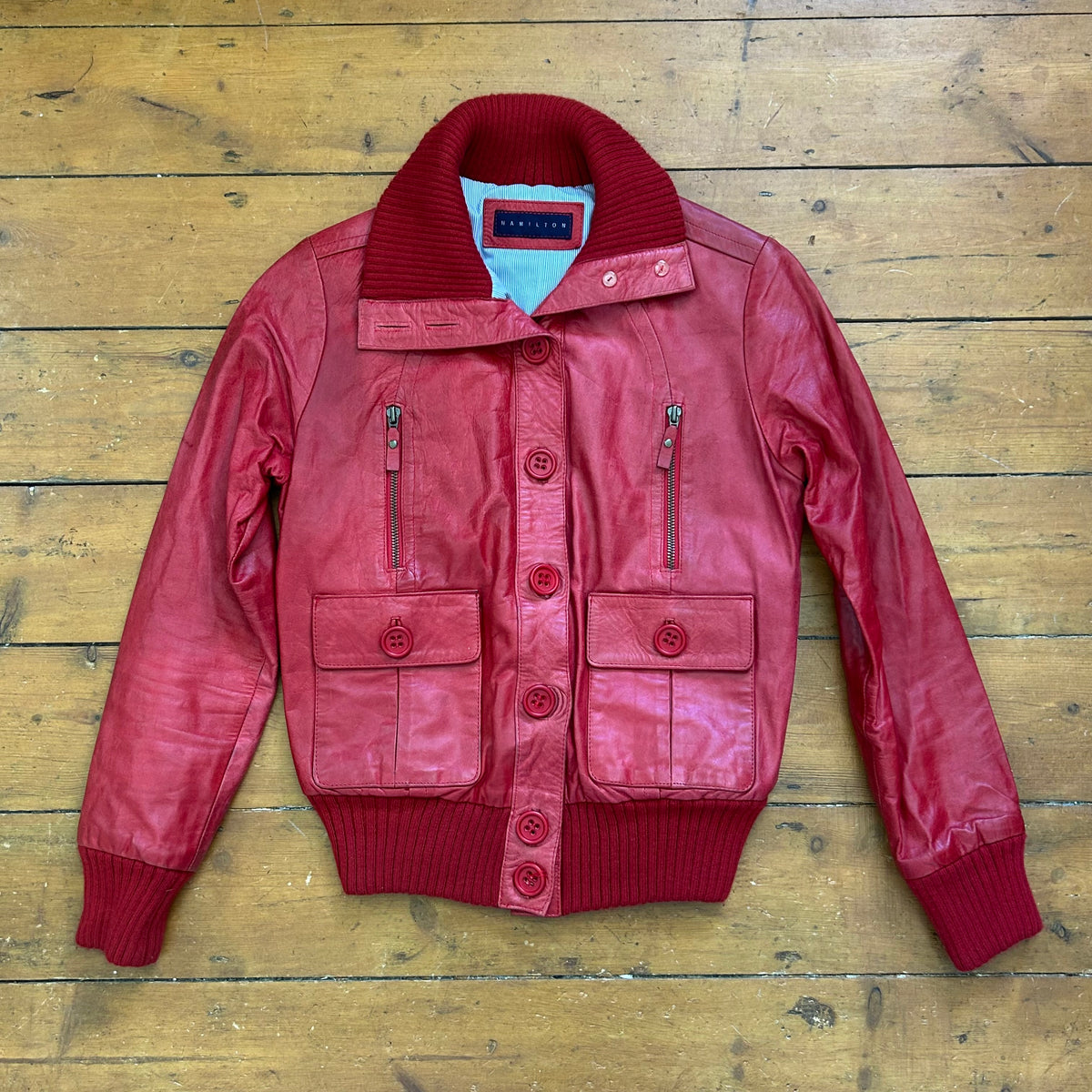 vintage 00s red leather bomber jacket