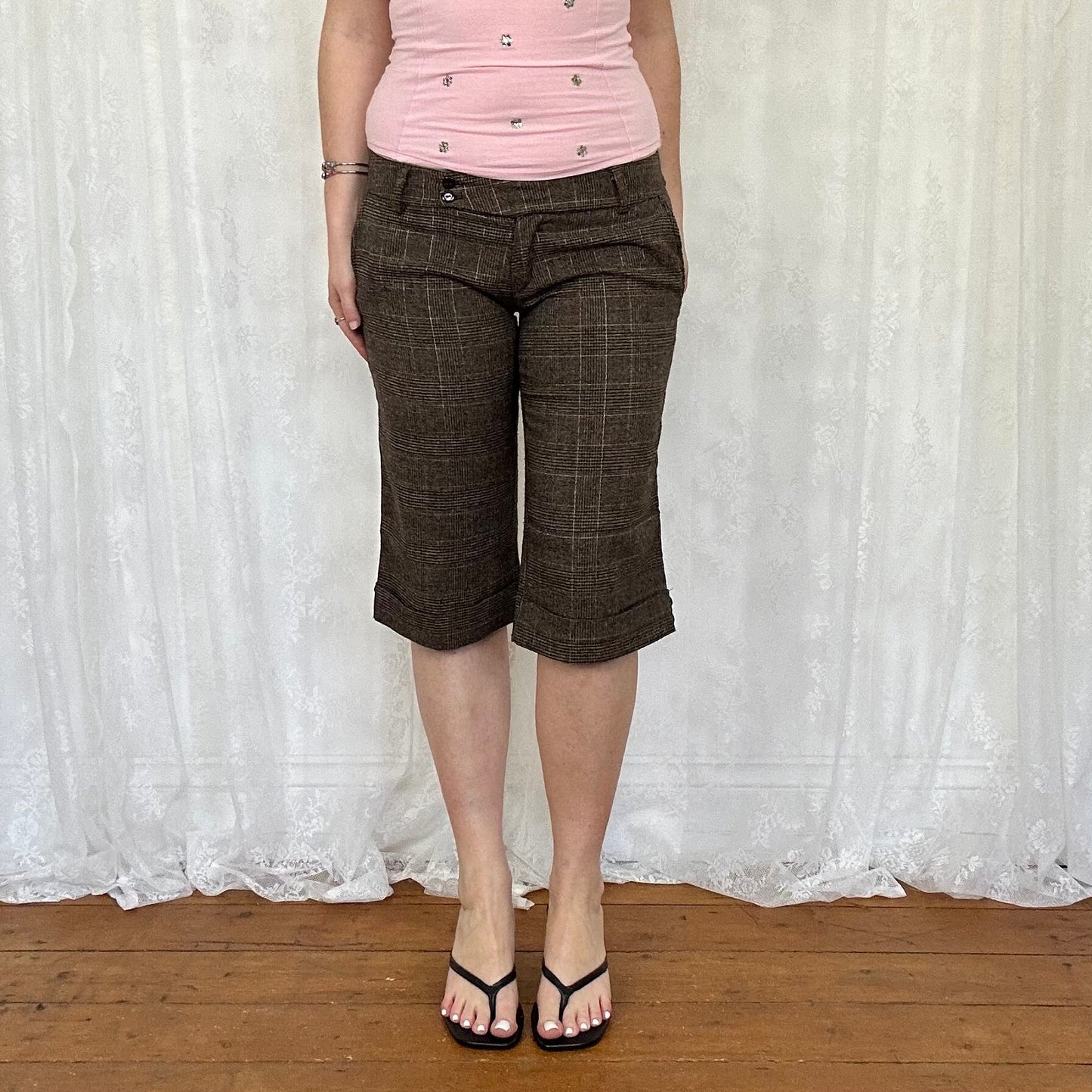 vintage 00s brown tweed capri pants