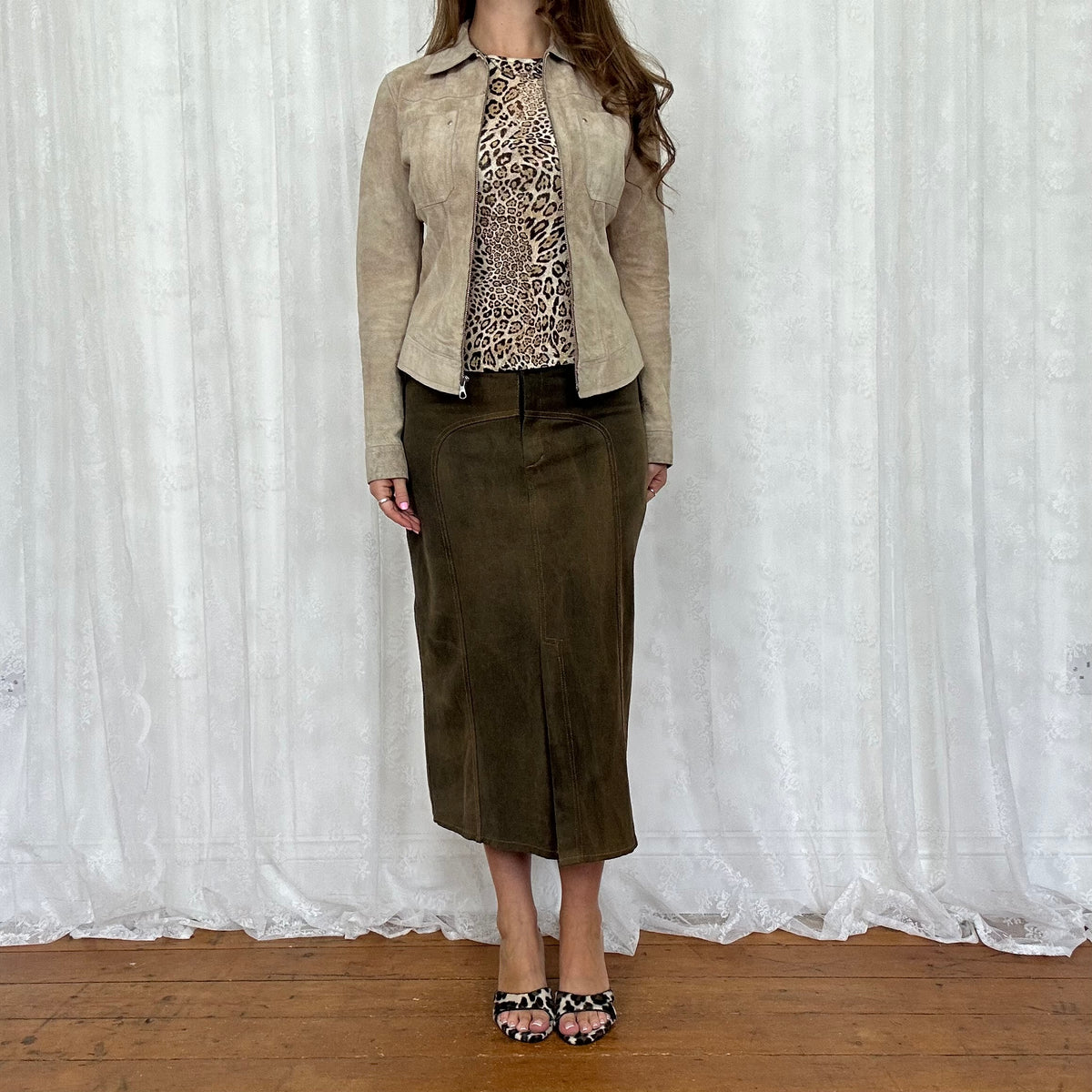 vintage 00s beige leather fitted jacket