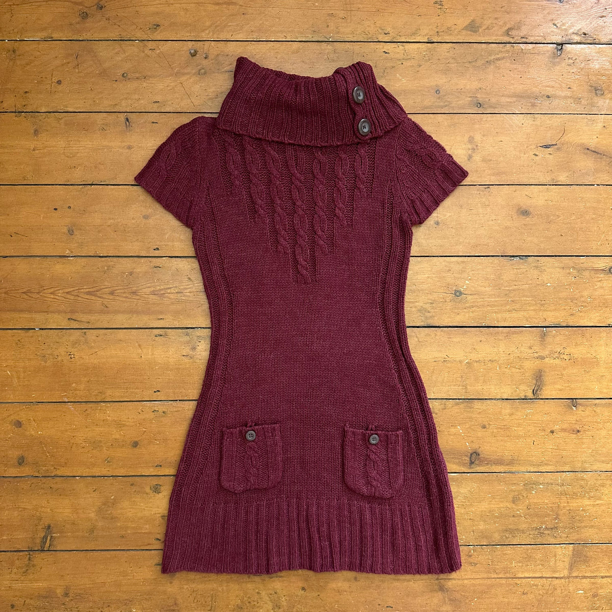 vintage 00s burgundy knitted mini dress