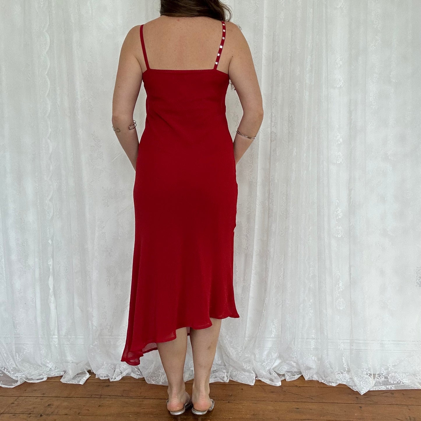 vintage 00s red stud detail midi dress