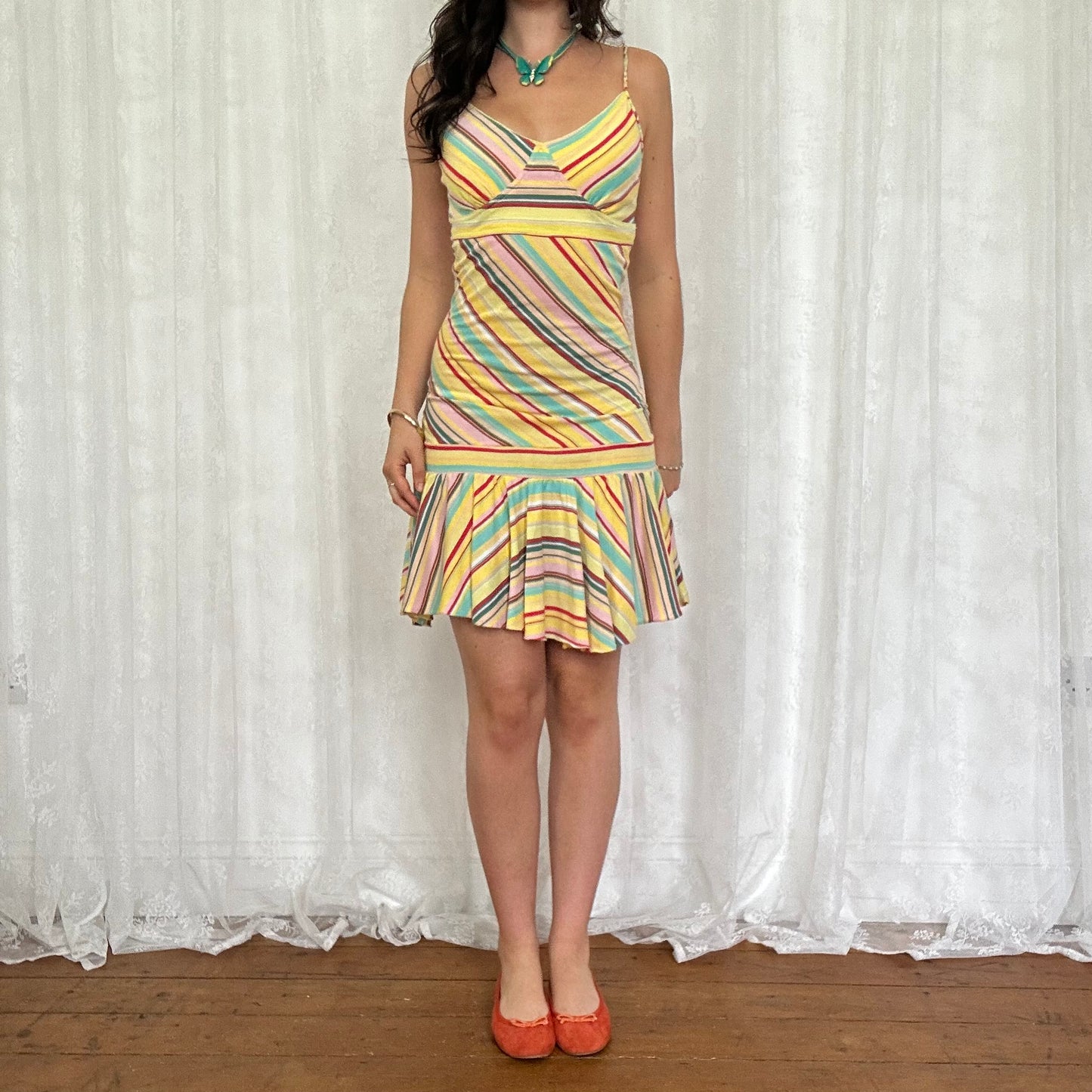 vintage 00s pastel striped midi dress