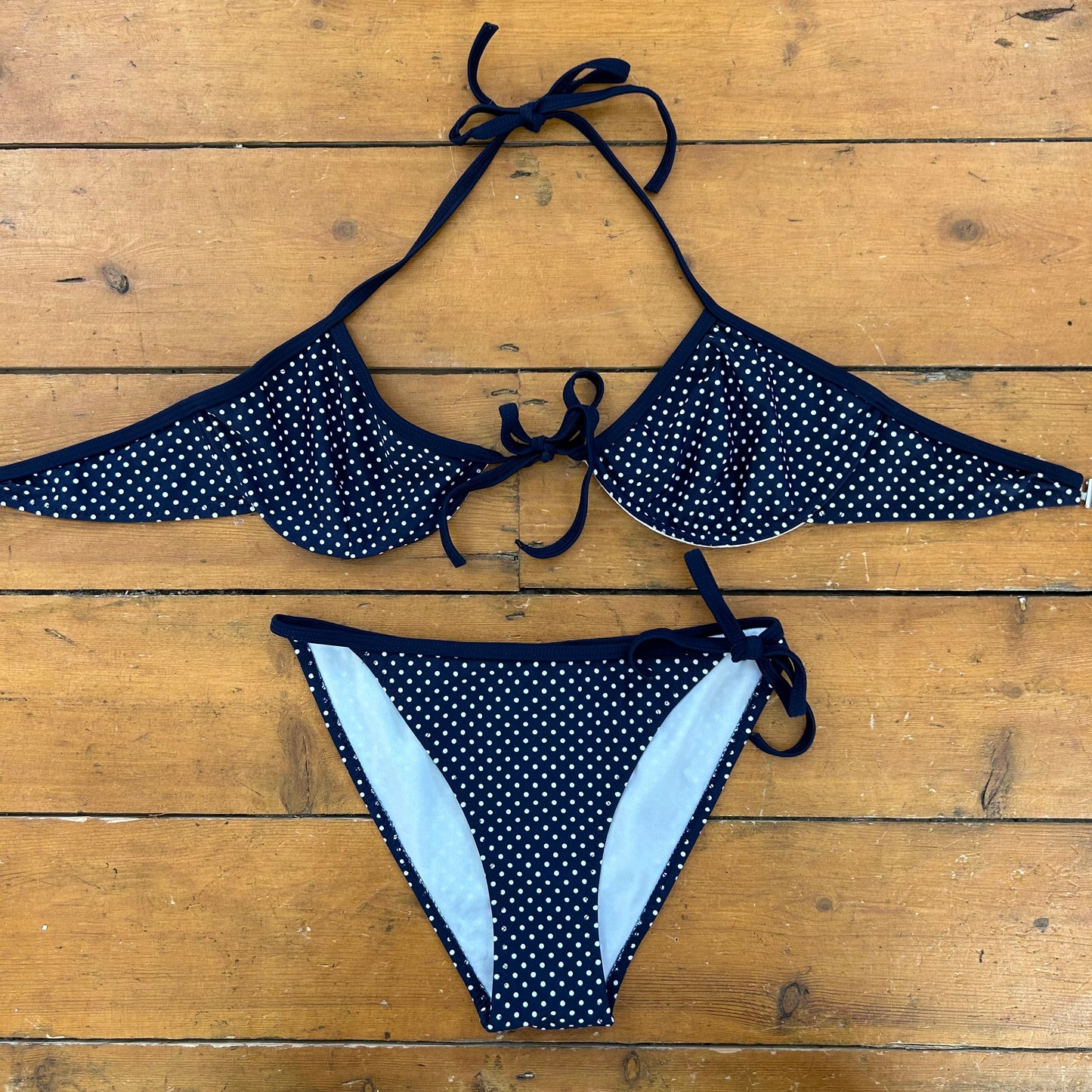 vintage 00s navy polka dot bikini