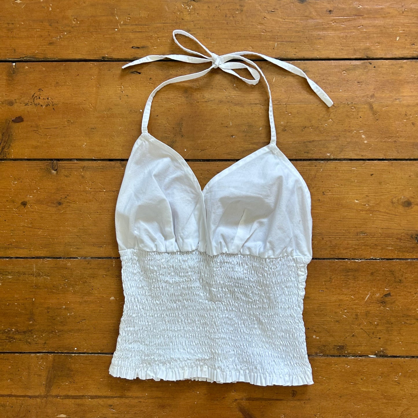 vintage 00s white shirred halter neck cami