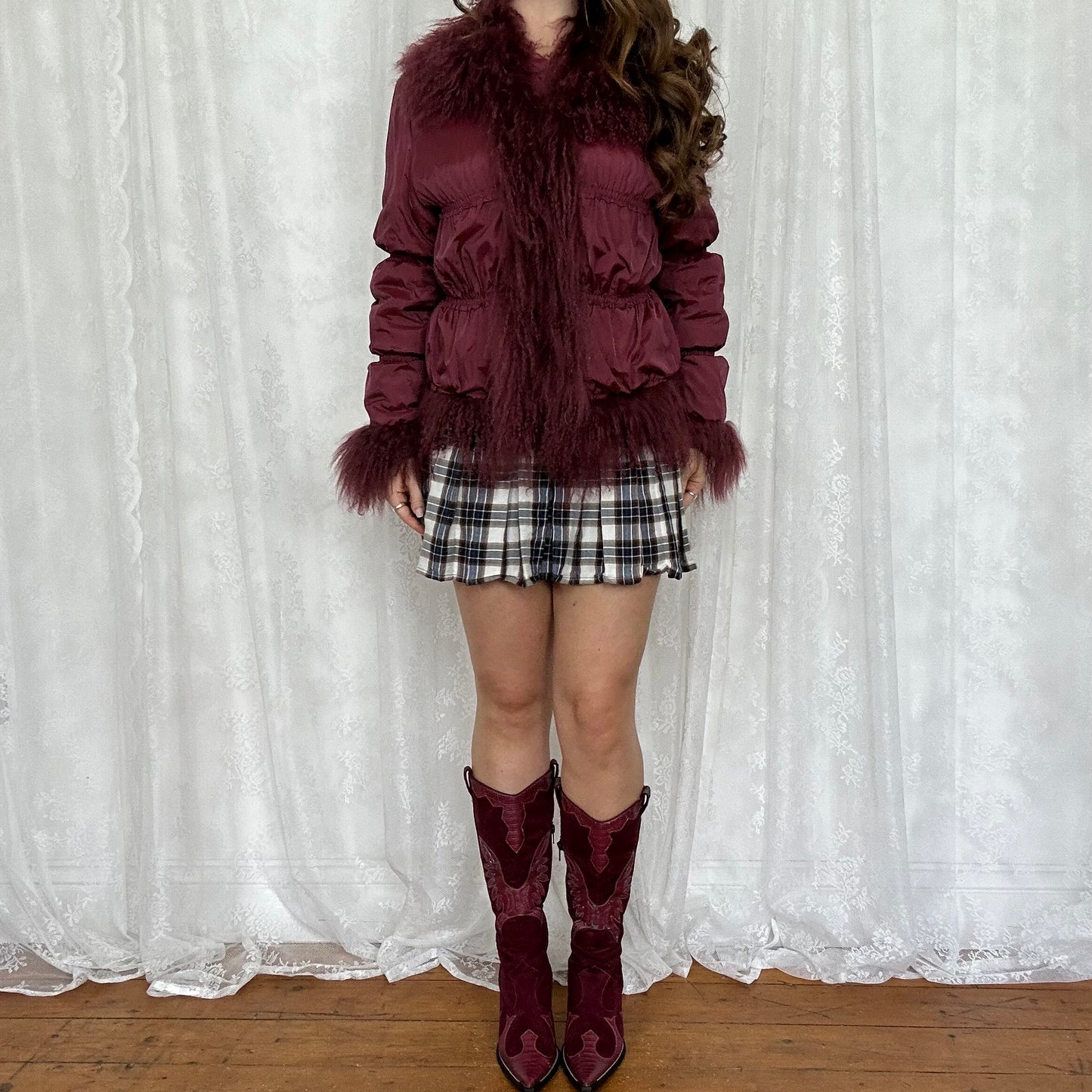 vintage 00s burgundy afghan puffer jacket