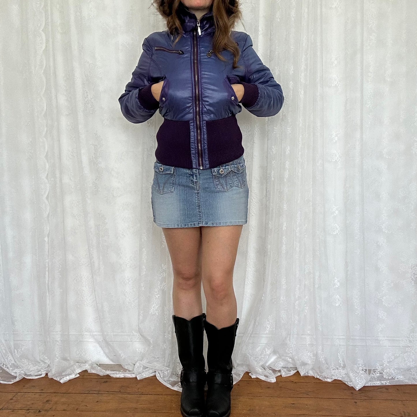 vintage 00s purple fitted puffer jacket