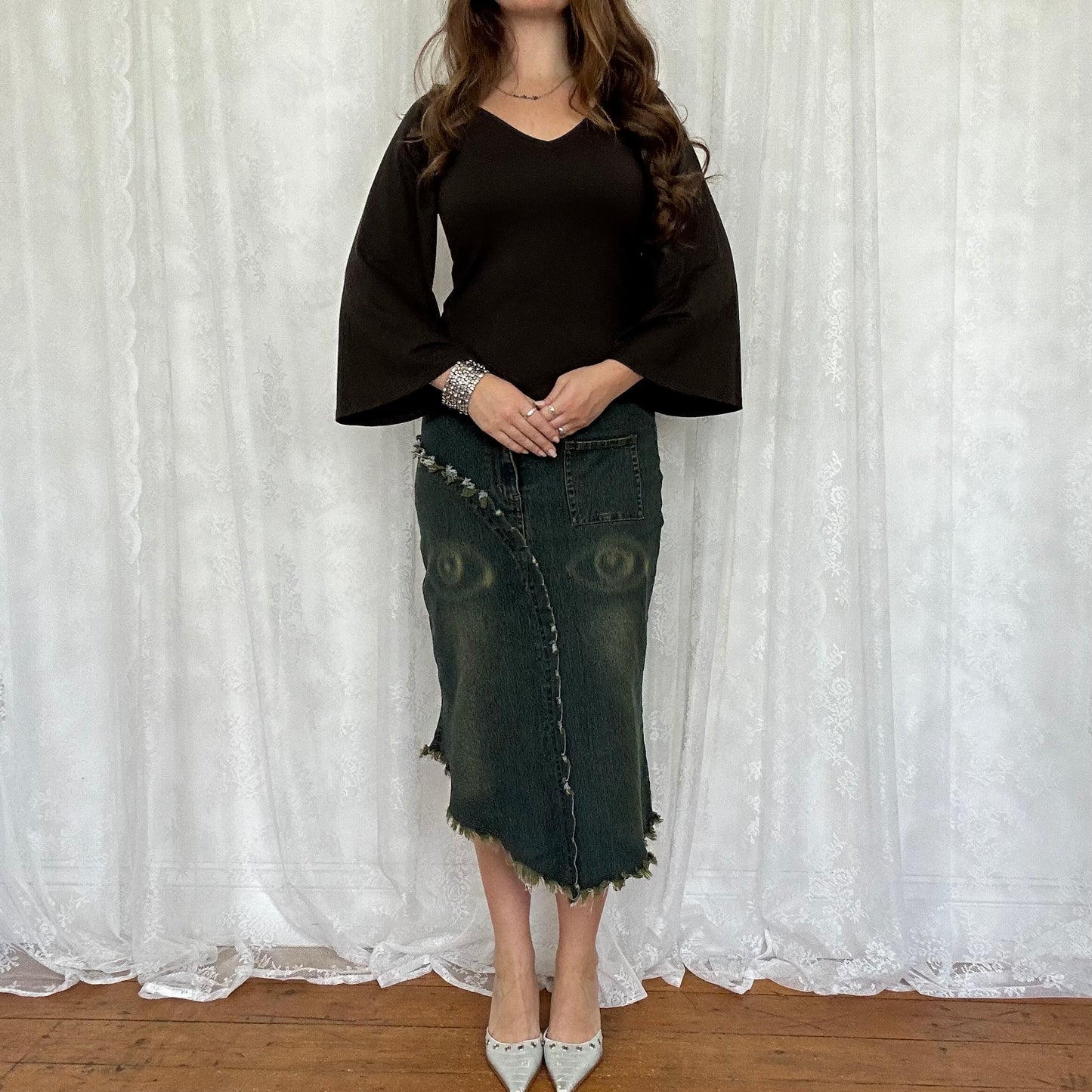 vintage 00s brown flared sleeve top