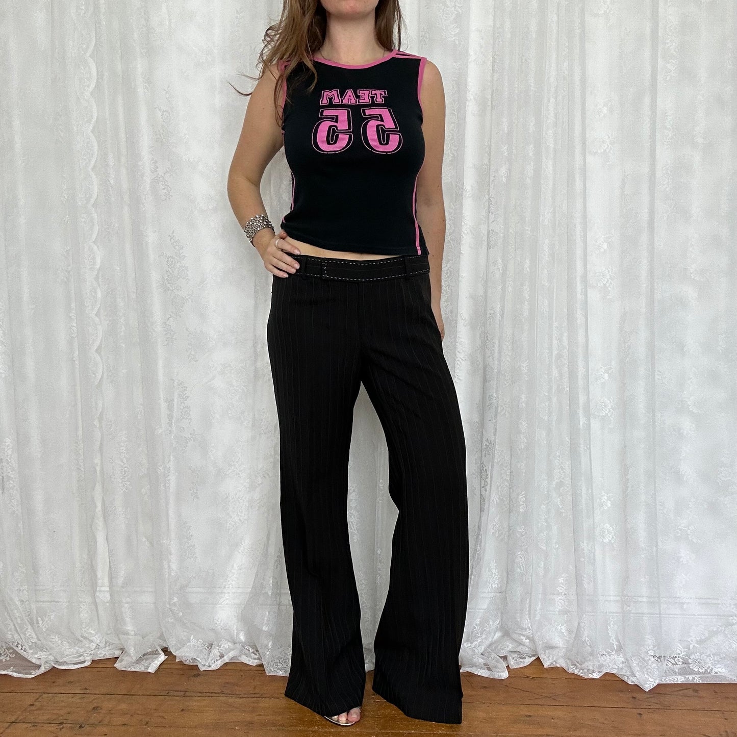 vintage 00s pink and black 55 tank top