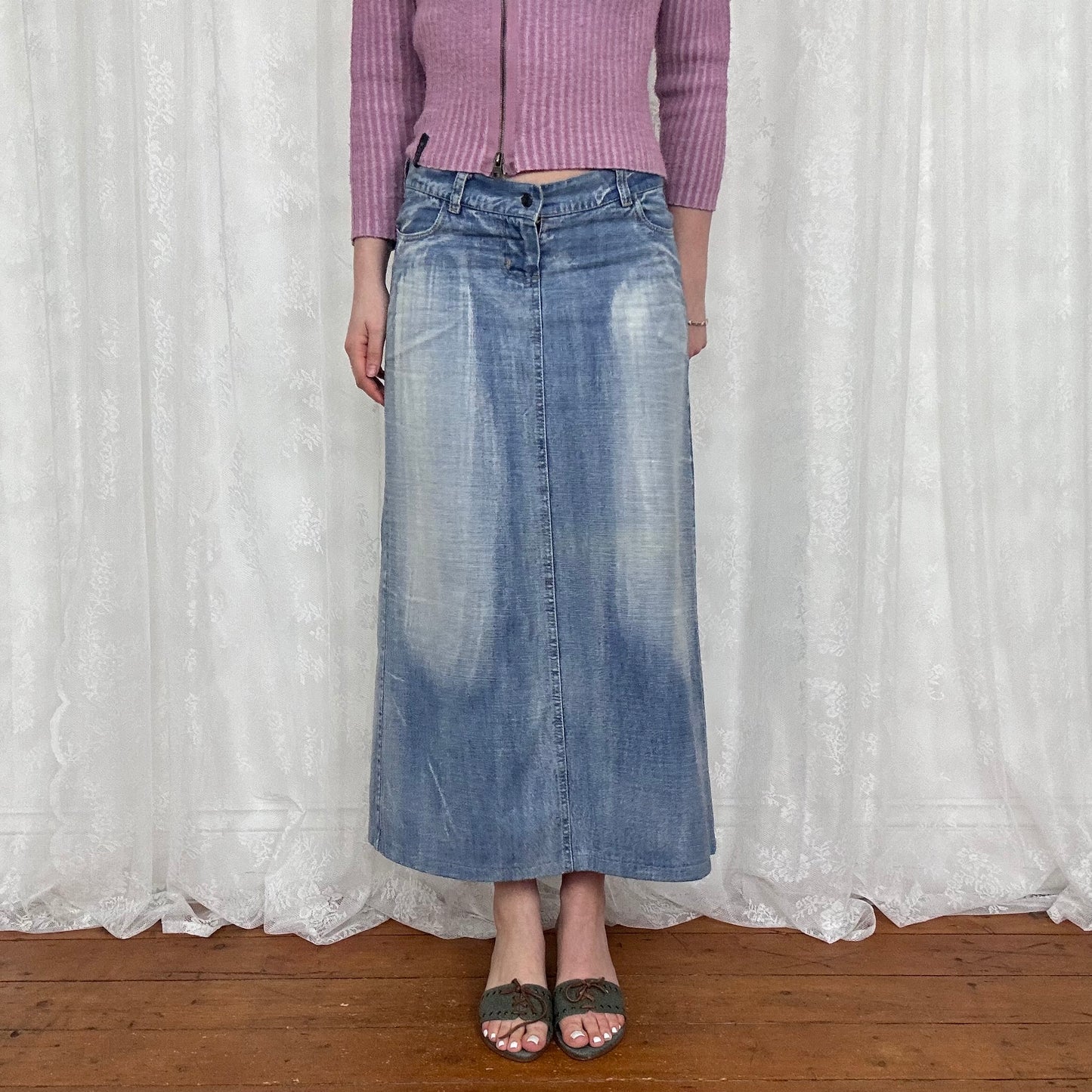 vintage 00s light wash denim maxi skirt