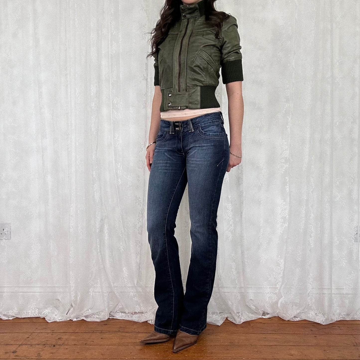 vintage 00s short sleeve fitted leather jacket