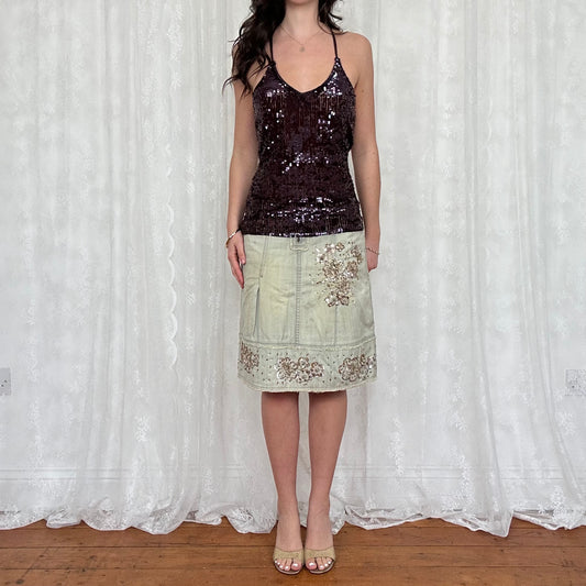 vintage 00s purple brown sequin cami top