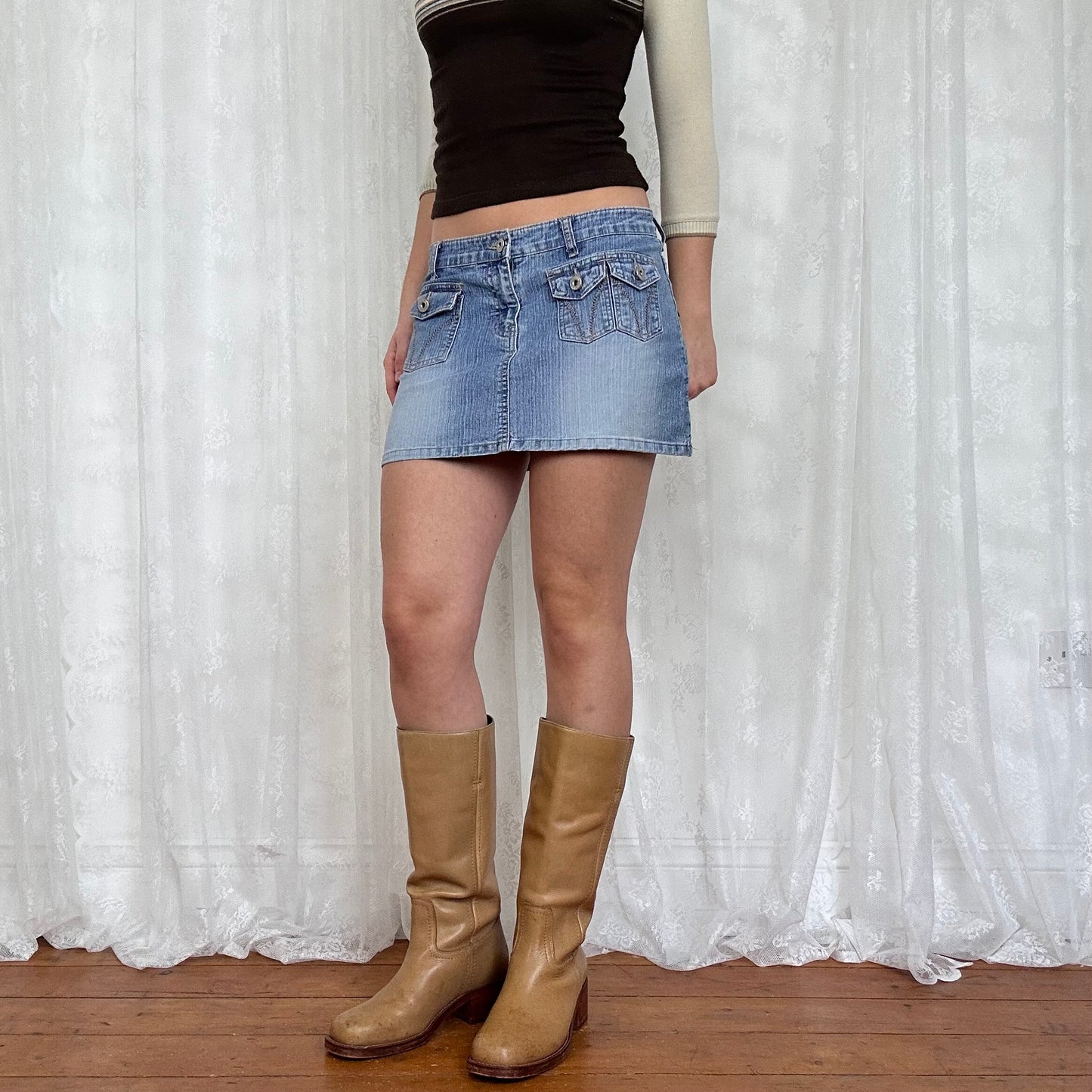 vintage 00s light wash denim mini skirt