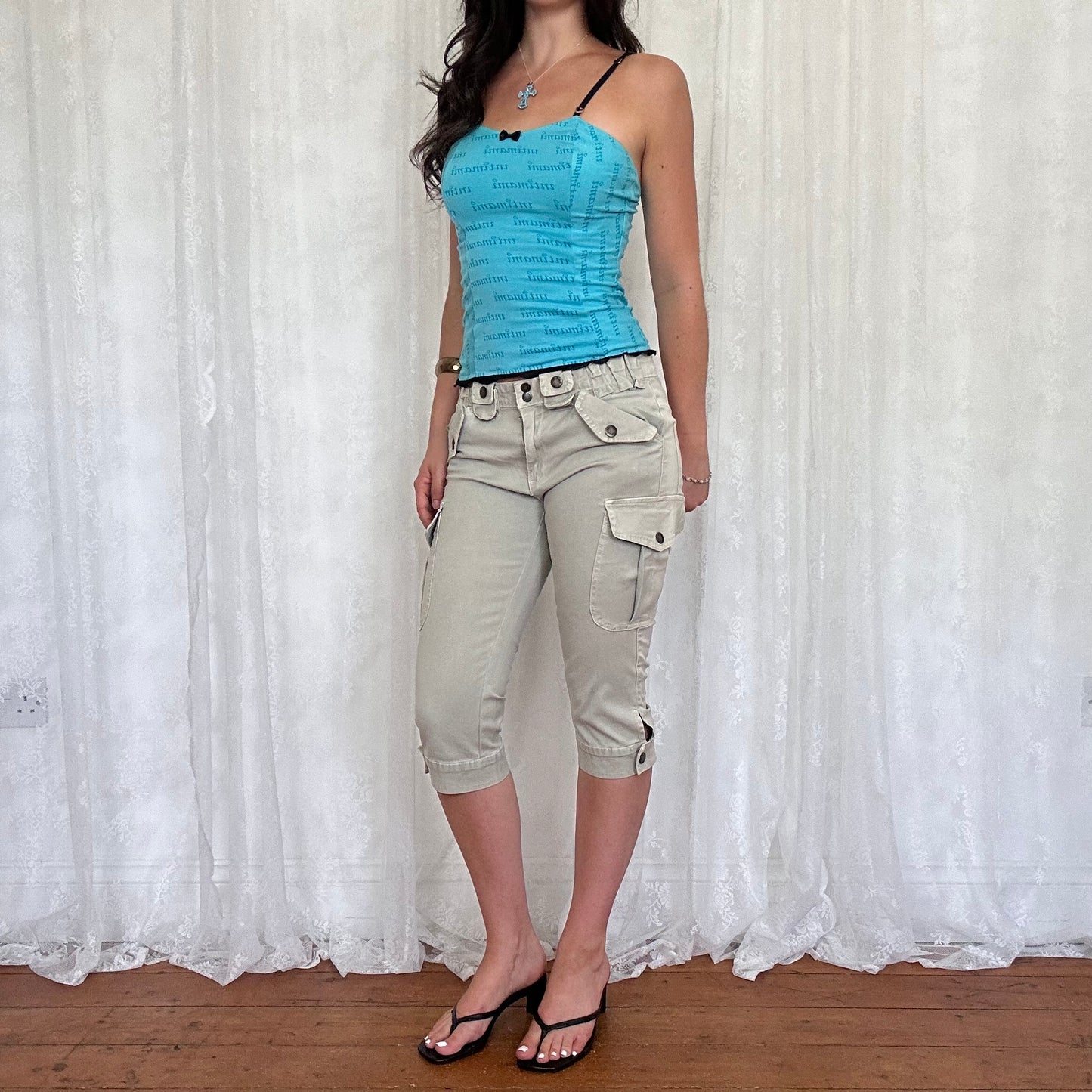 vintage 00s teal blue graphic cami