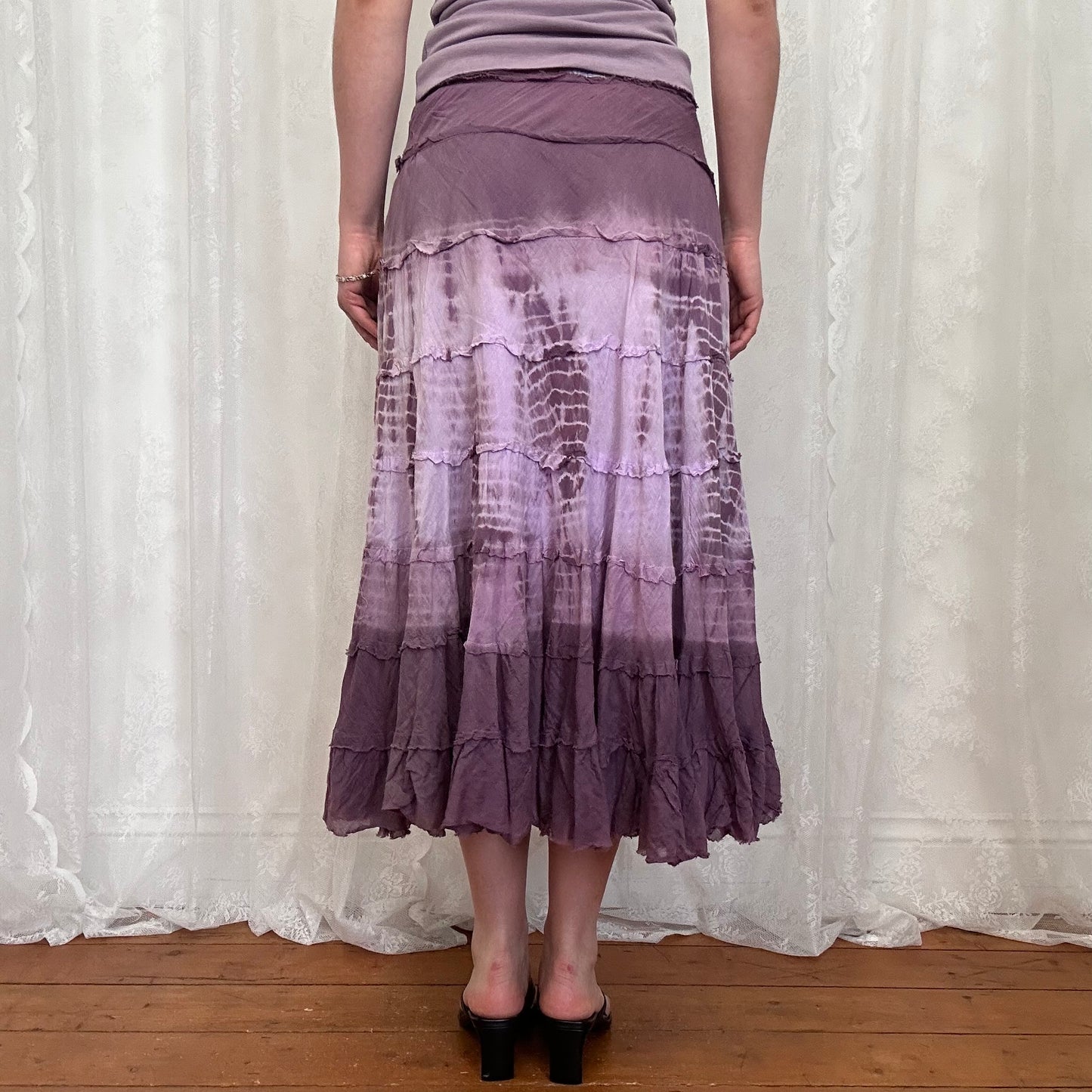 vintage 00s purple ombré tiered midi skirt
