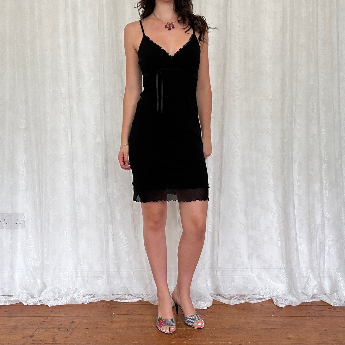 vintage 00s black mesh midi dress