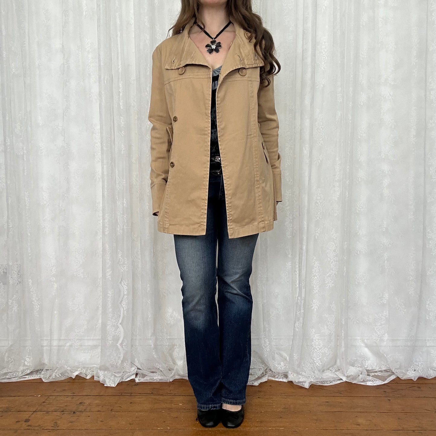 vintage 00s tan double breasted peacoat