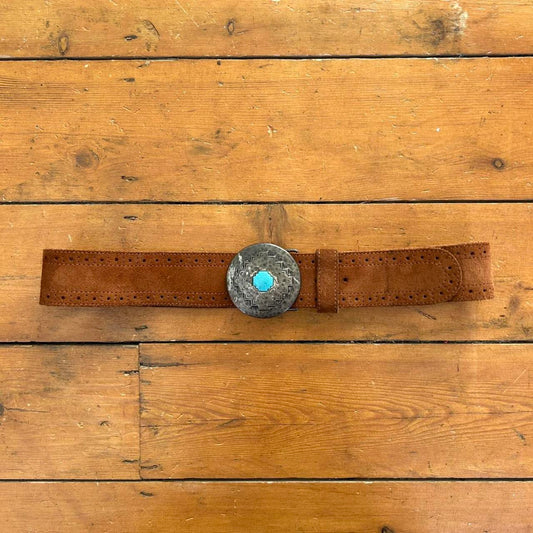 vintage 00s tan leather belt with disc buckle