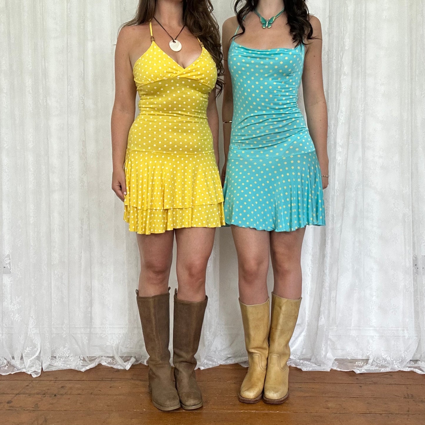 vintage 00s yellow polka dot dress