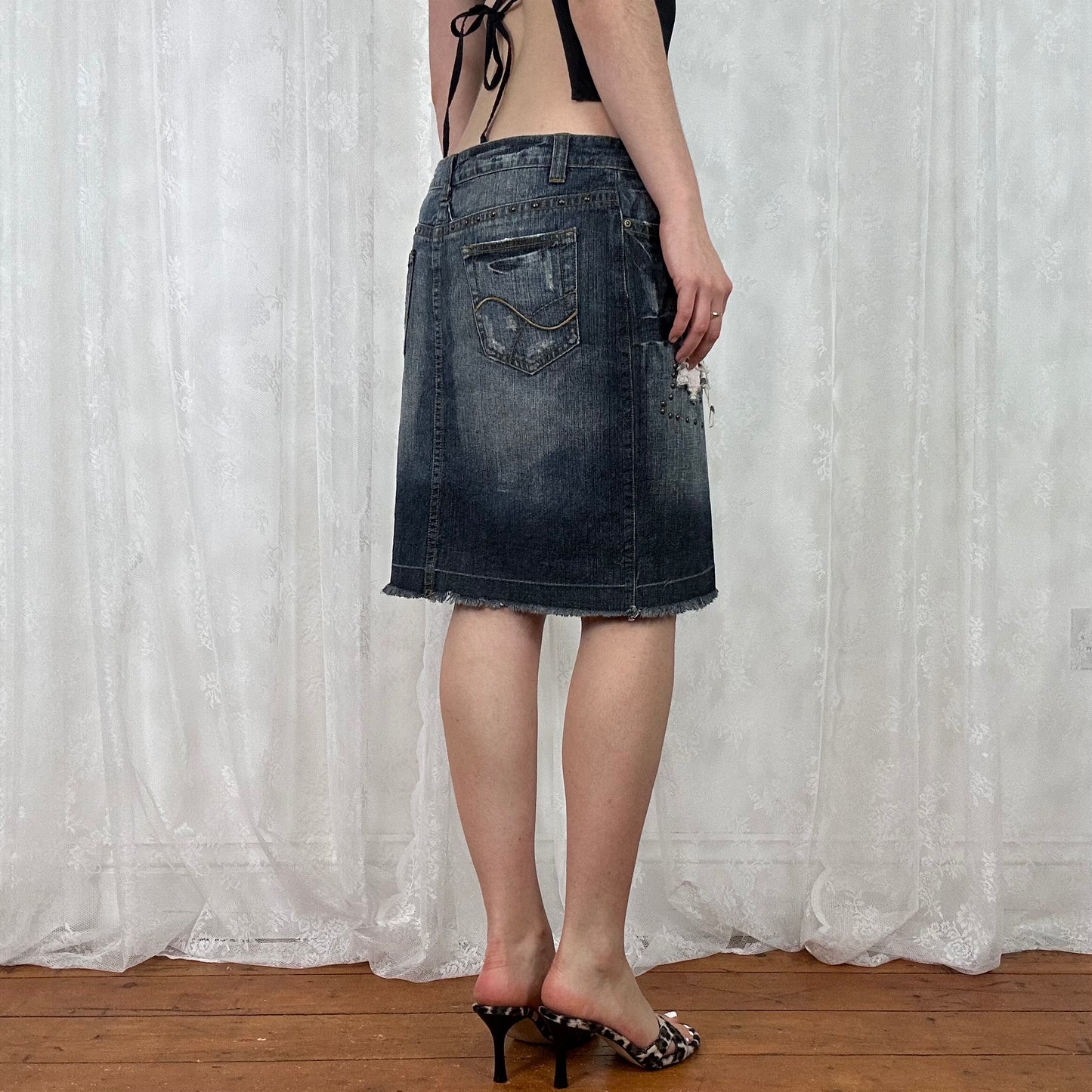 vintage 00s studded denim midi skirt