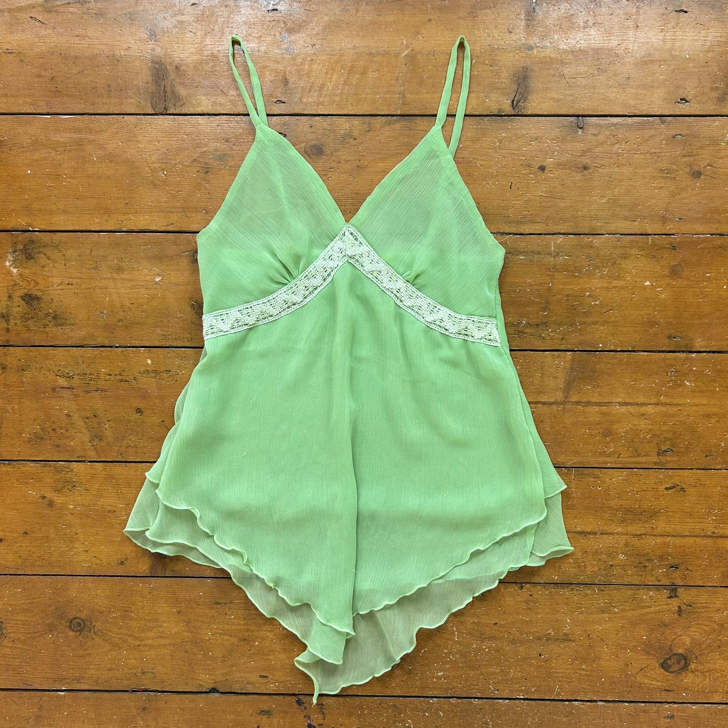 vintage 00s green mesh fairy hem cami