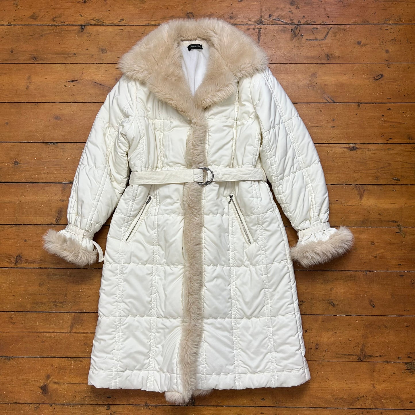 vintage 00s white long fur trim puffer jacket