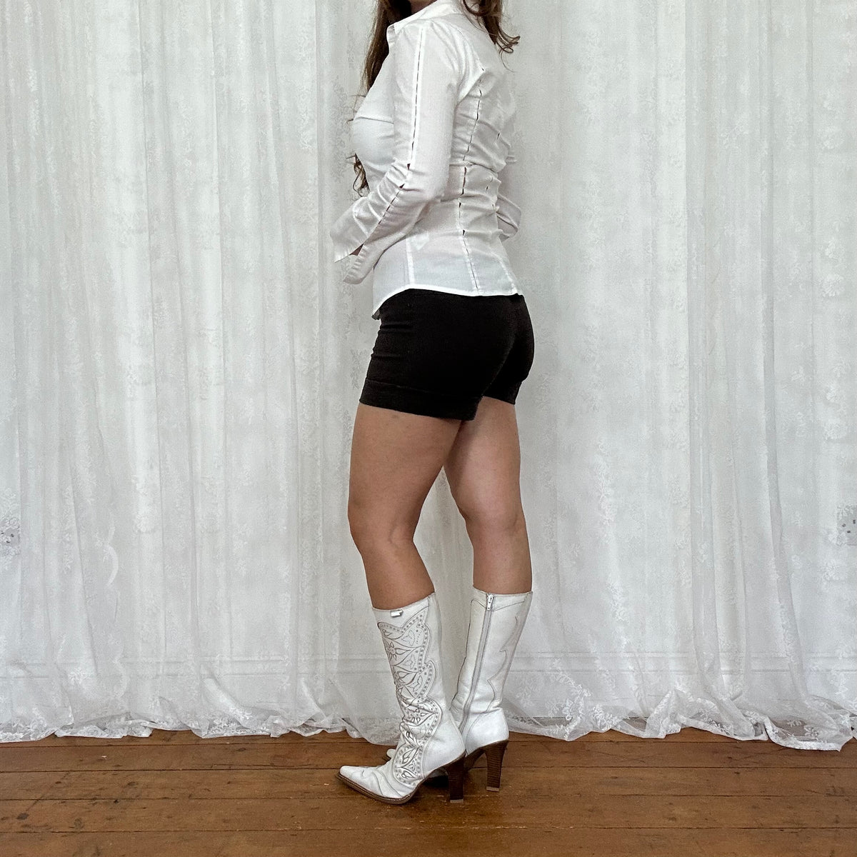vintage 00s white pinstripe cutout long sleeve shirt