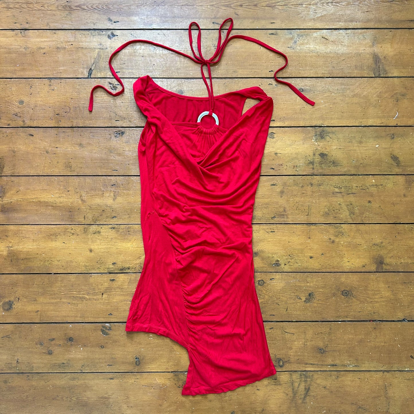 vintage 00s red o ring halterneck mini dress