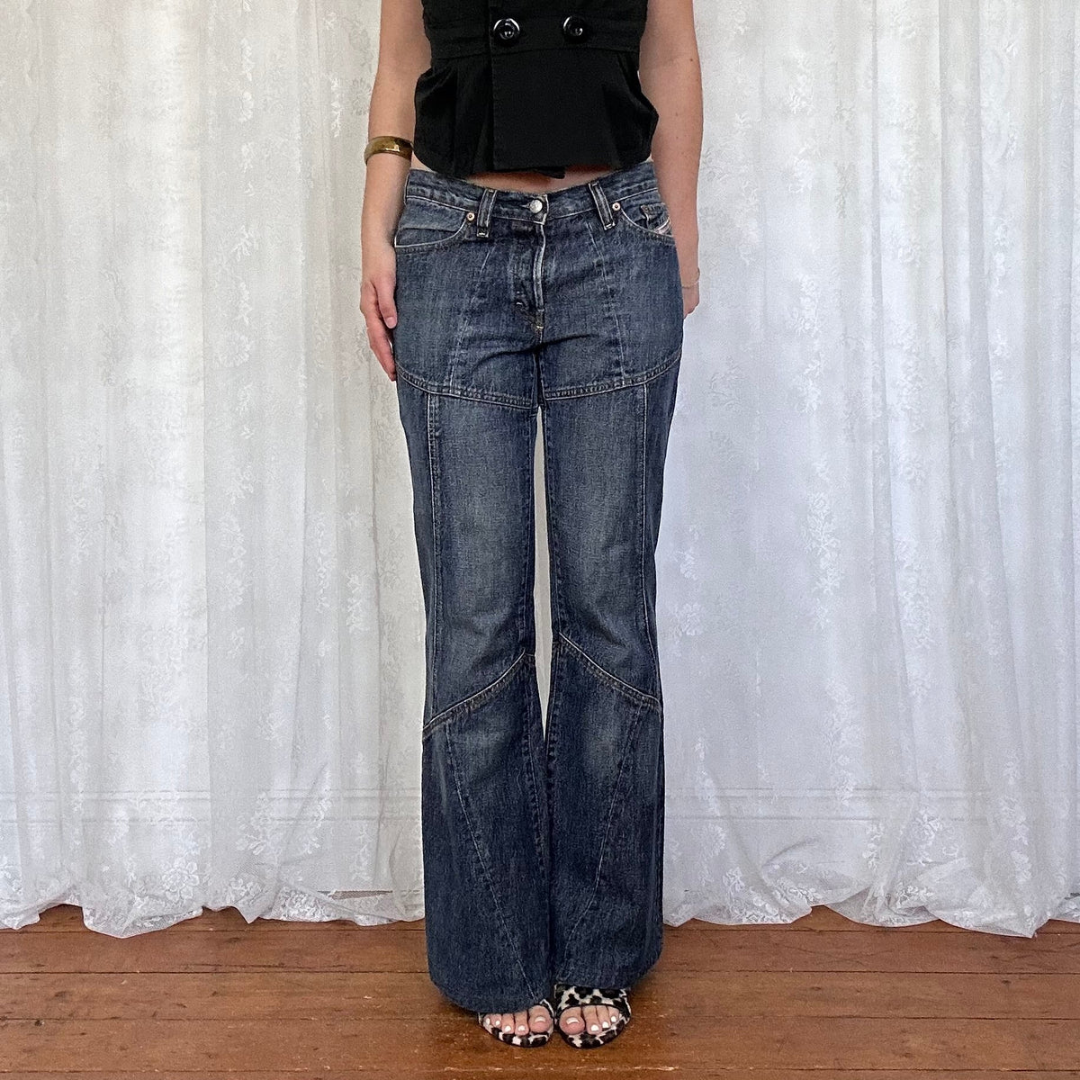 vintage 00s diesel patchwork wide leg jeans