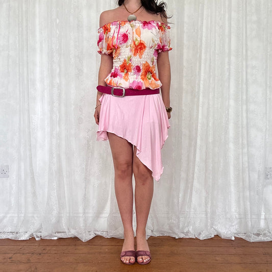 vintage 00s floral shirred milkmaid top