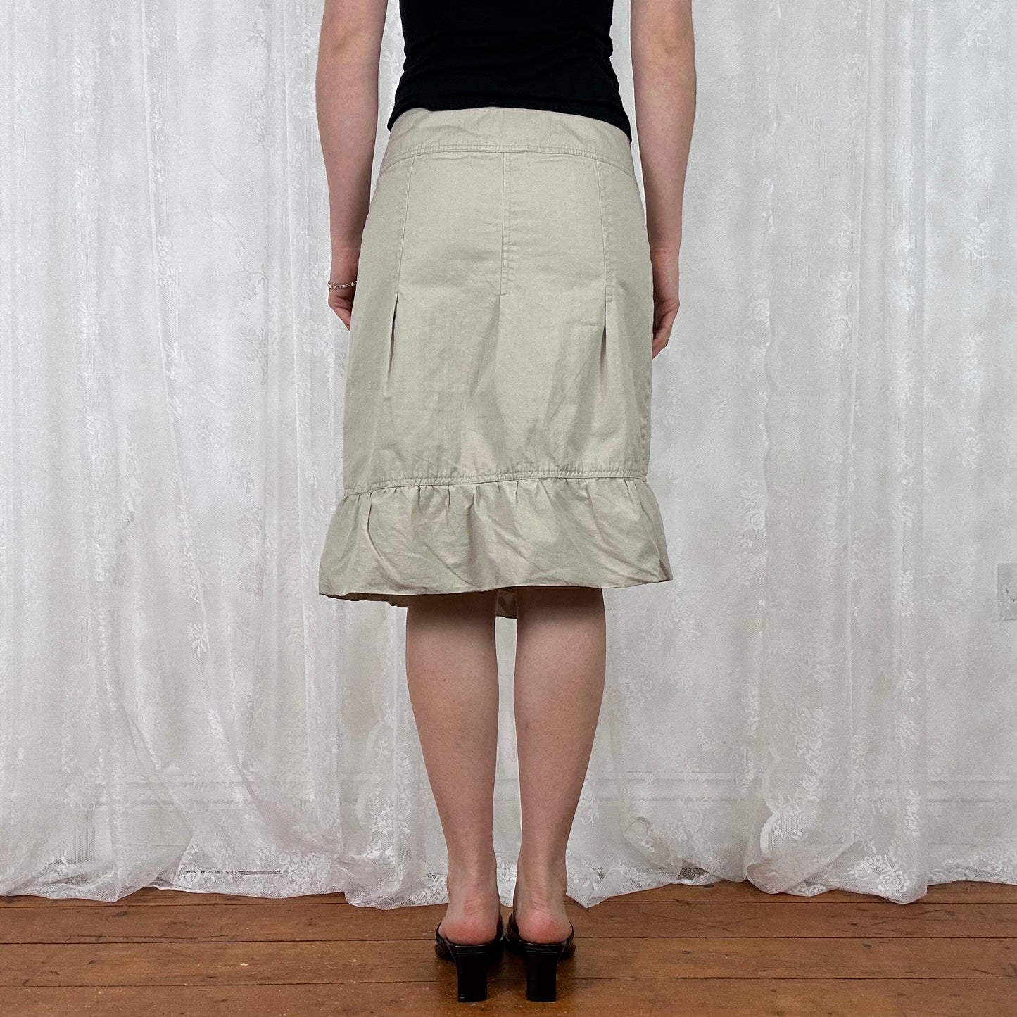vintage 00s beige cargo midi skirt