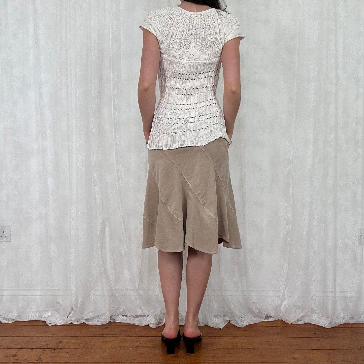 vintage 00s white short sleeve crochet top